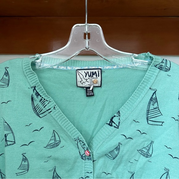 Womens sailboat blue/green 3/4 quarter length cardigan size 8/10 (M) - Picture 3 of 6